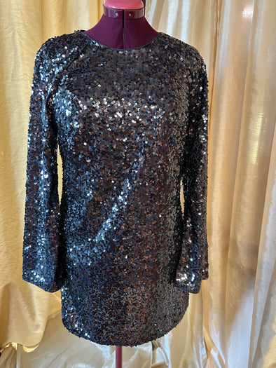 Lined Black Glitter Dress, Size Medium,