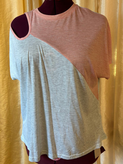Short Sleeve Grey/Peach T-Shirt, Polyester, Size Large