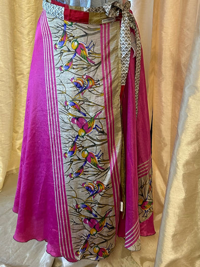 Wrap Skirt, Sari Collection, Floral & Bird Pattern, Large