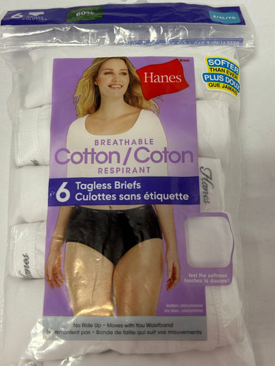 6 Pair Ladies White Briefs, Size XL, Cotton, NEW