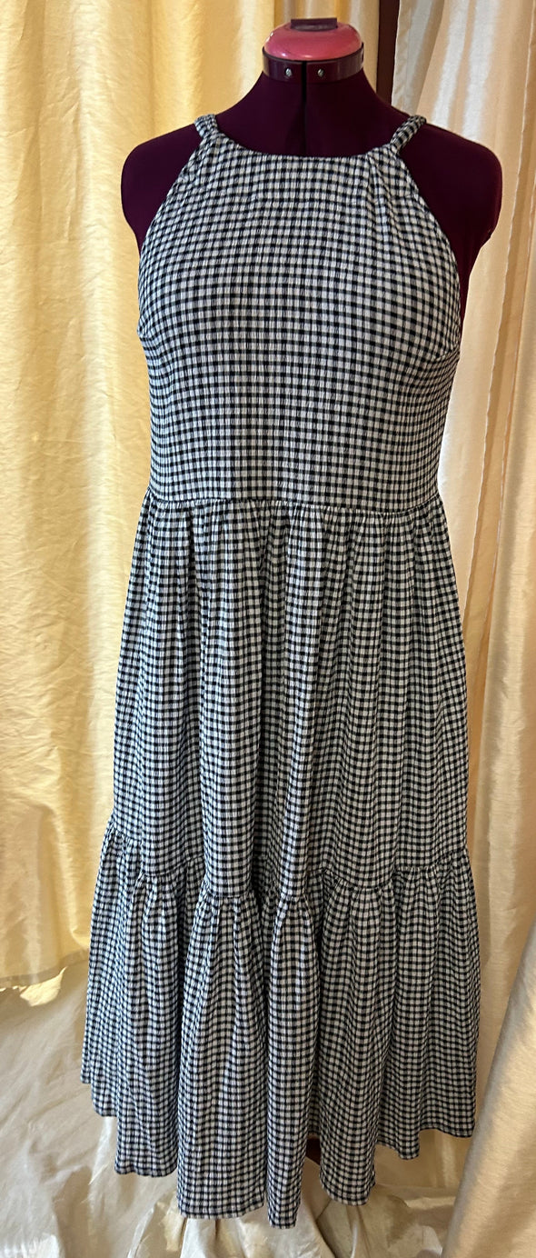 Ladies Windowpane Halter Neck Sundress, Black  & White, Size Small,