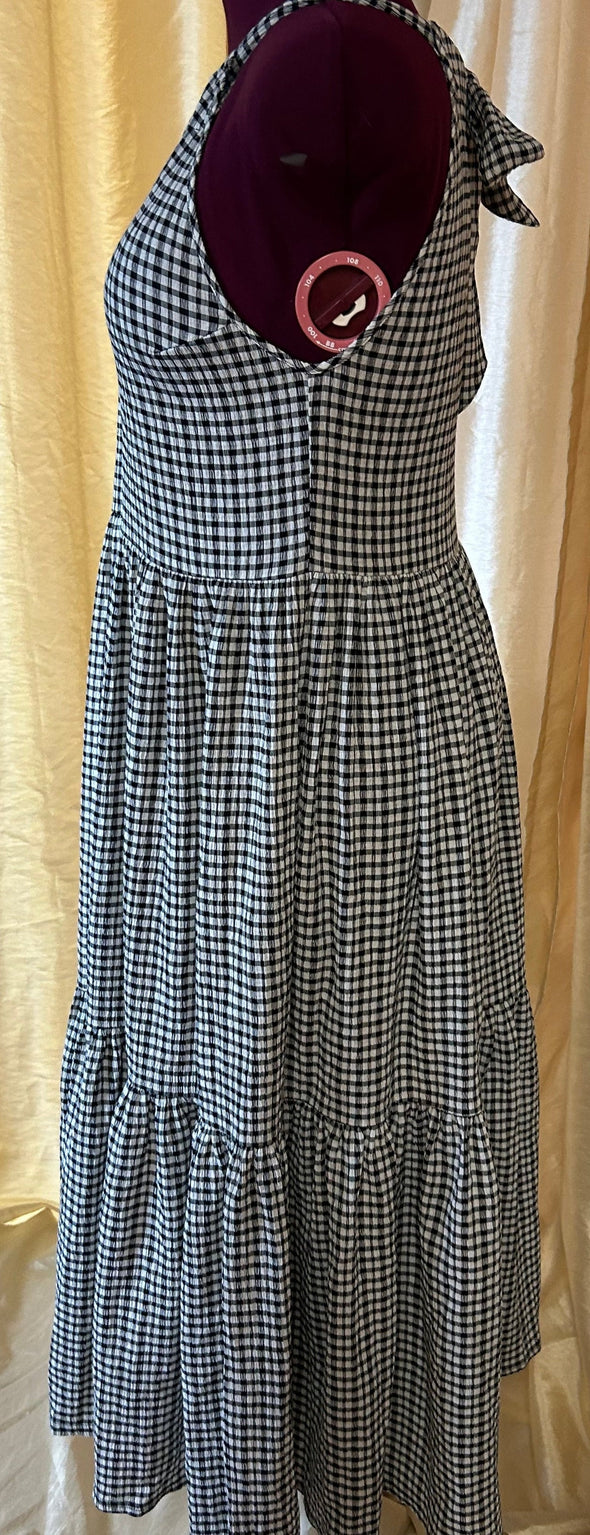 Ladies Windowpane Halter Neck Sundress, Black  & White, Size Small,