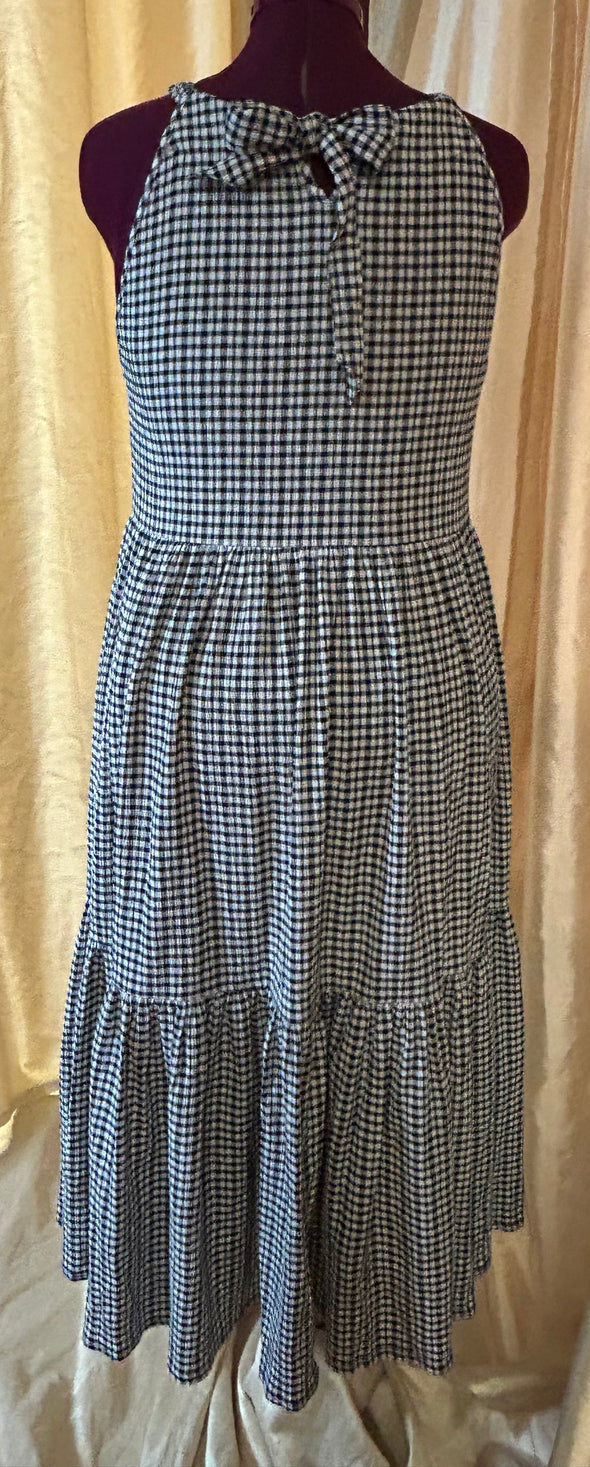 Ladies Windowpane Halter Neck Sundress, Black  & White, Size Small,