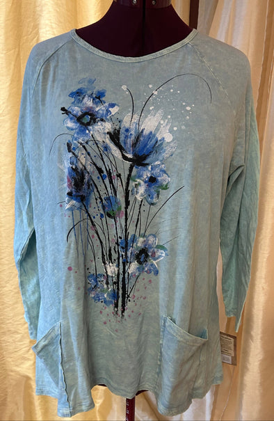 Ladies Long Sleeve Aqua Top, Raglan Sleeve, Size Large
