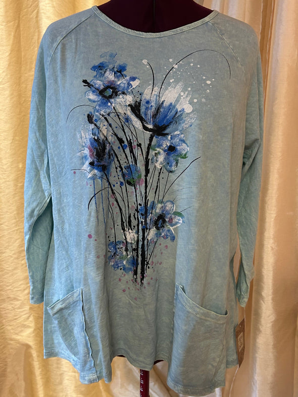 Ladies Long Sleeve Aqua Top, Raglan Sleeve, Size Large