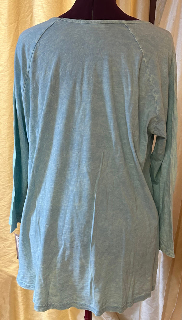Ladies Long Sleeve Aqua Top, Raglan Sleeve, Size Large