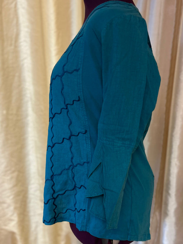 Ladies Long Bell Sleeve Top, Teal, Size Large,  New