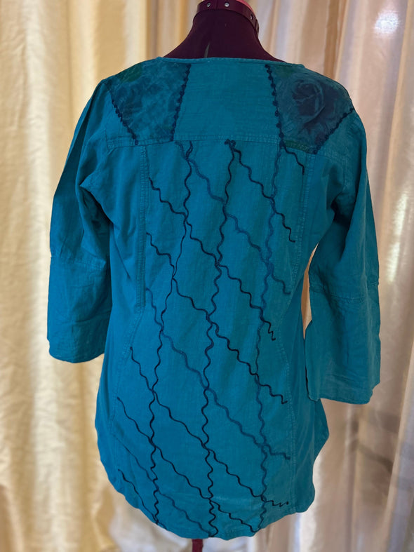 Ladies Long Bell Sleeve Top, Teal, Size Large,  New
