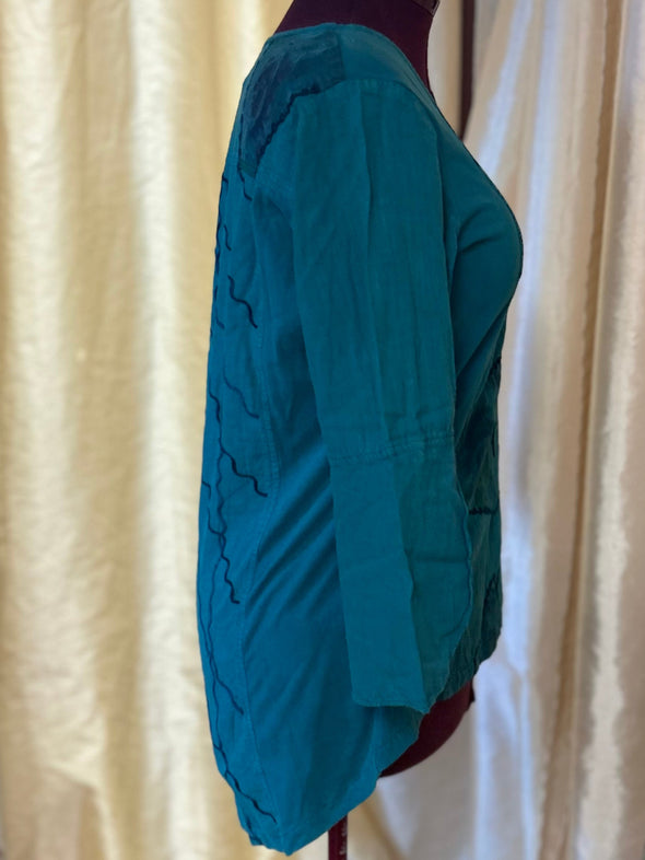 Ladies Long Bell Sleeve Top, Teal, Size Large,  New