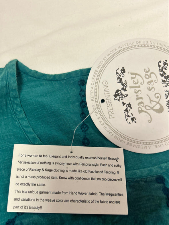 Ladies Long Bell Sleeve Top, Teal, Size Large,  New