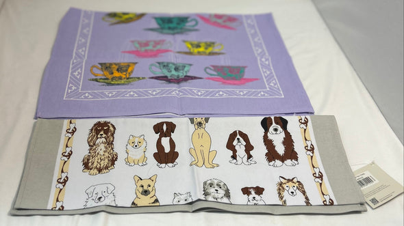 2 Decorative Tea Towels, Cotton, Multi Print, New