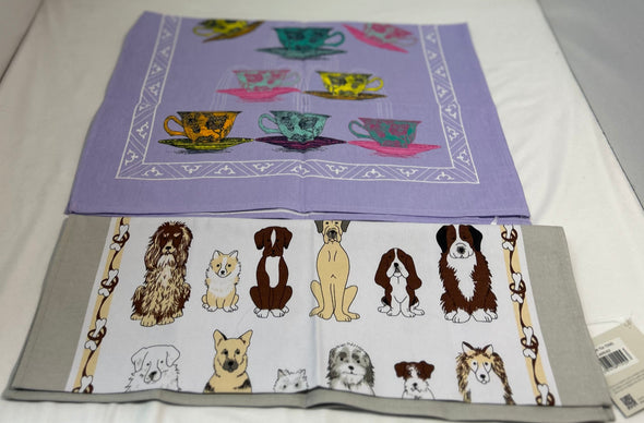 2 Decorative Tea Towels, Cotton, Multi Print, New