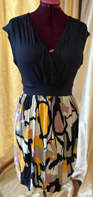 Ladies Sleeveless V-Neck Dress, Navy, Size Medium, Viscose