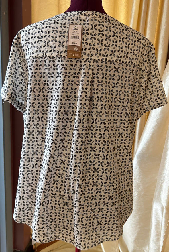 Short Sleeve Button/Tie Front, Ladies Blouse, Print, Extra Large