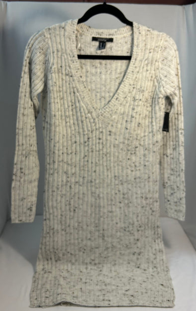 Ladies Long Sleeve V-Neck Knit Dress, Beige Heather, Small, New