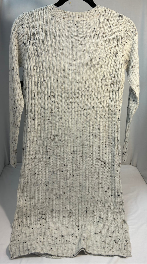 Ladies Long Sleeve V-Neck Knit Dress, Beige Heather, Small, New