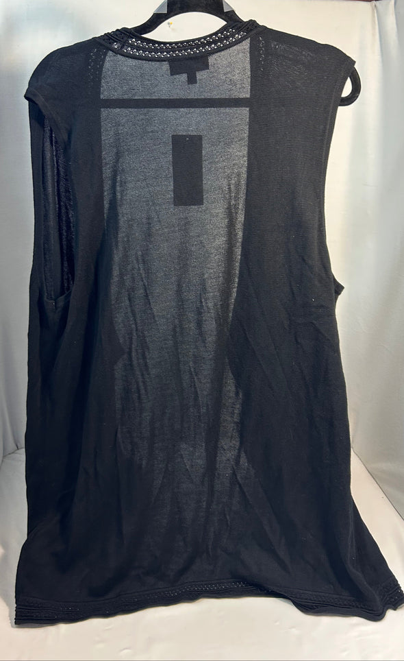 Ladies Cotton/Viscose Vest, Open Front, Black, 2X