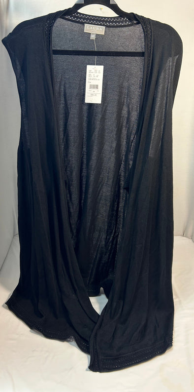 Ladies Cotton/Viscose Vest, Open Front, Black, 2X