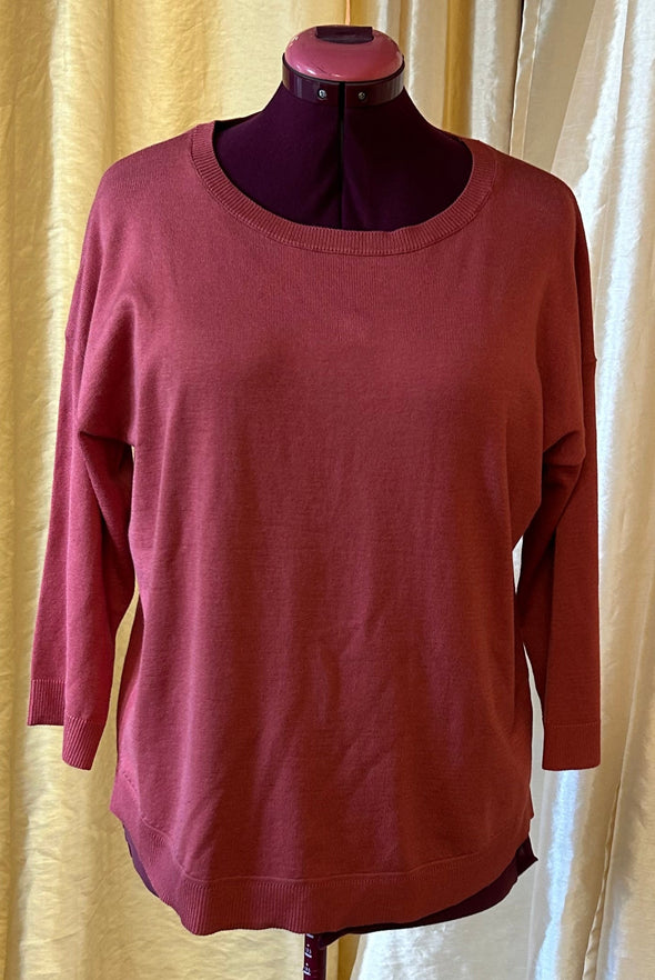 3/4 Drop Sleeve Pullover, Coral, XL, Rayon/Polyester, NEW