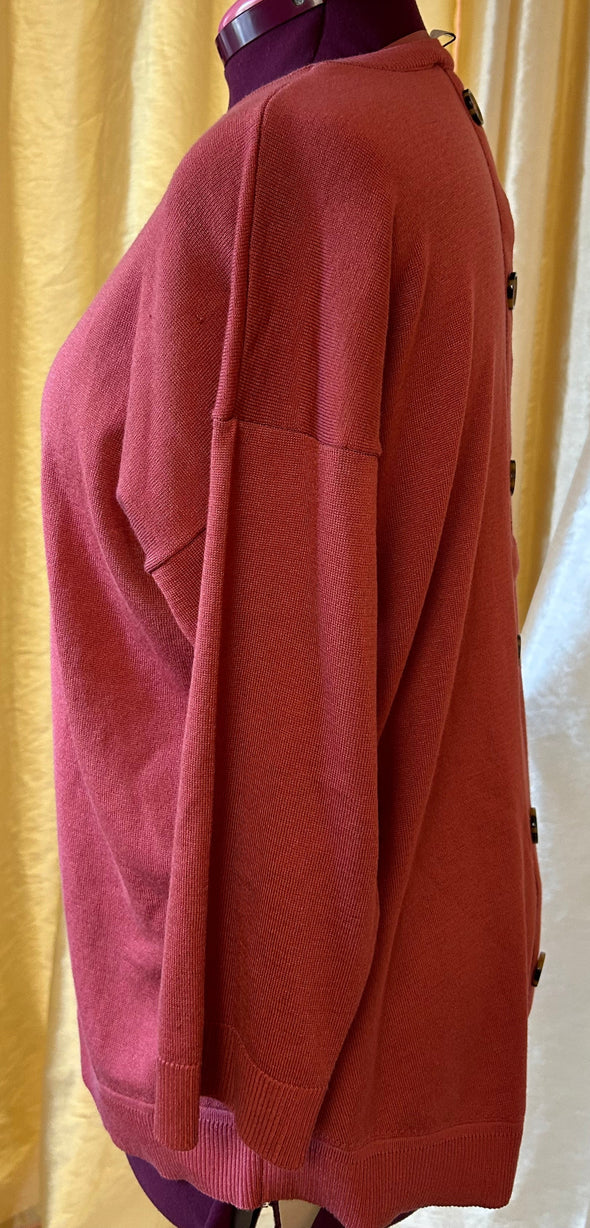 3/4 Drop Sleeve Pullover, Coral, XL, Rayon/Polyester, NEW