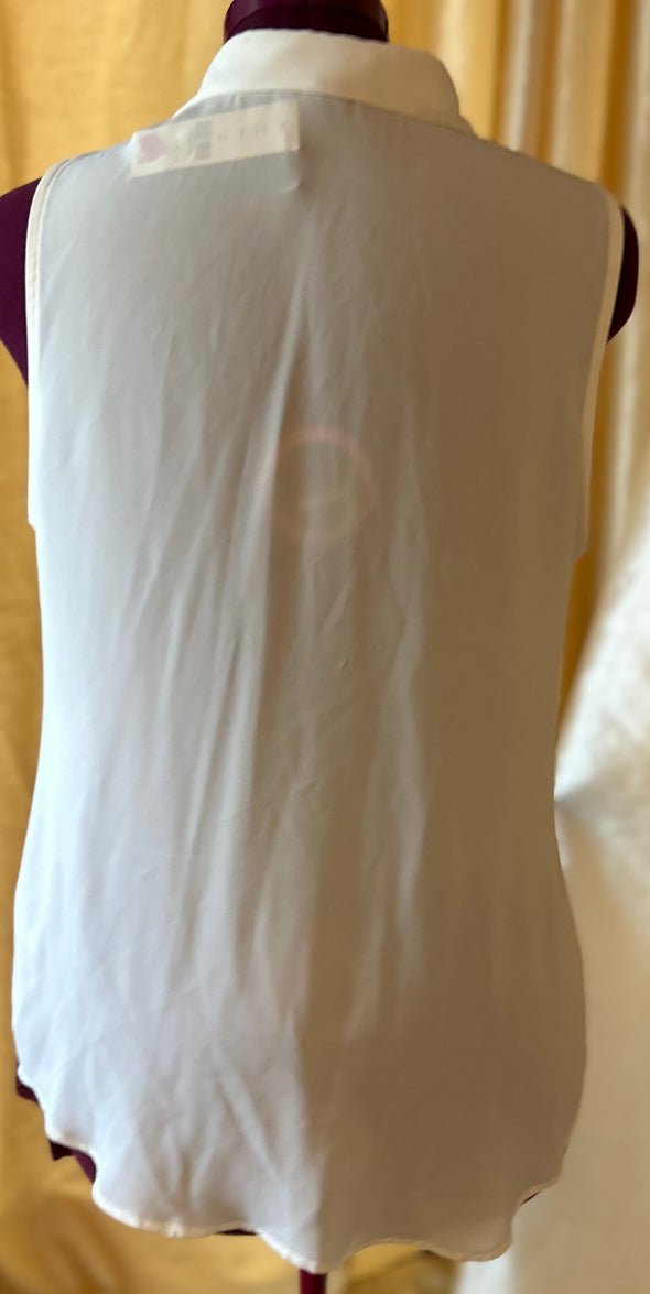 Sleeveless Blouse, Collar, Button Front, White, Large, Polyester