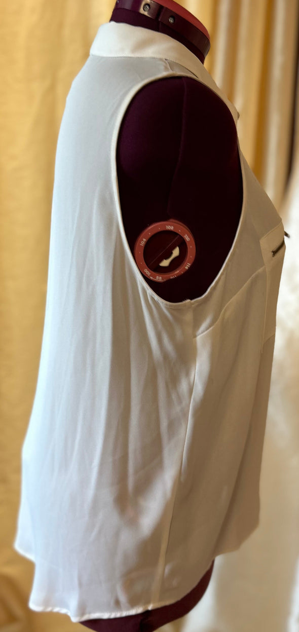 Sleeveless Blouse, Collar, Button Front, White, Large, Polyester