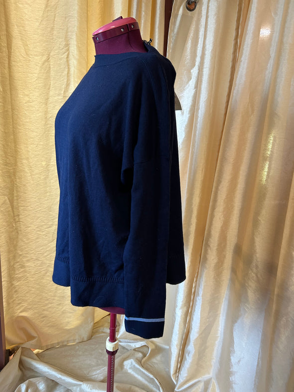 Boat Neck Long Sleeve Drop Shoulder Pullover, Navy, Size 14