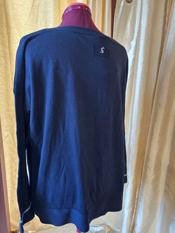 Boat Neck Long Sleeve Drop Shoulder Pullover, Navy, Size 14