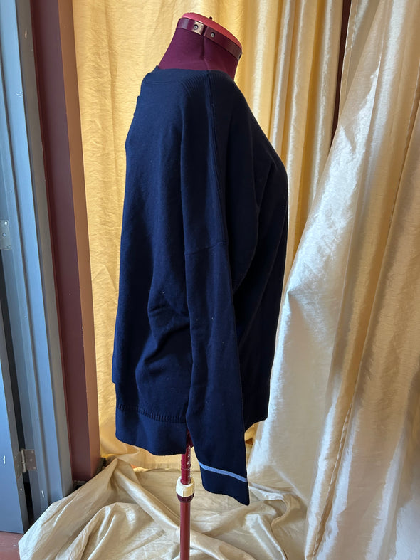 Boat Neck Long Sleeve Drop Shoulder Pullover, Navy, Size 14