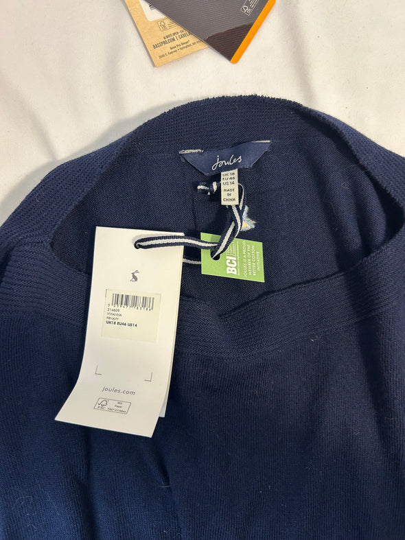 Boat Neck Long Sleeve Drop Shoulder Pullover, Navy, Size 14
