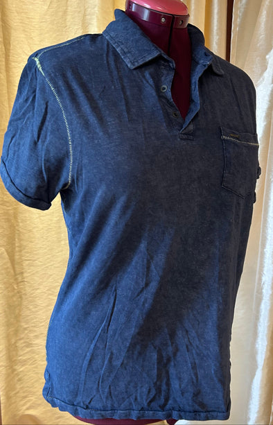Short Sleeve T-Shirt, Collar, Blue Size Medium,