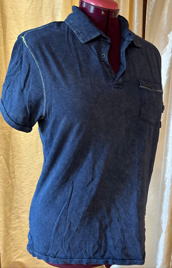 Short Sleeve T-Shirt, Collar, Blue Size Medium,