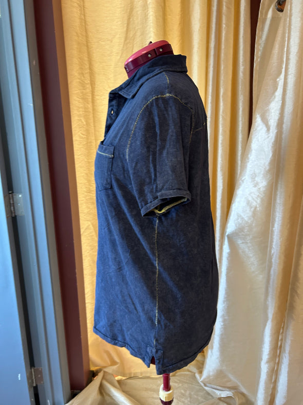 Short Sleeve T-Shirt, Collar, Blue Size Medium,