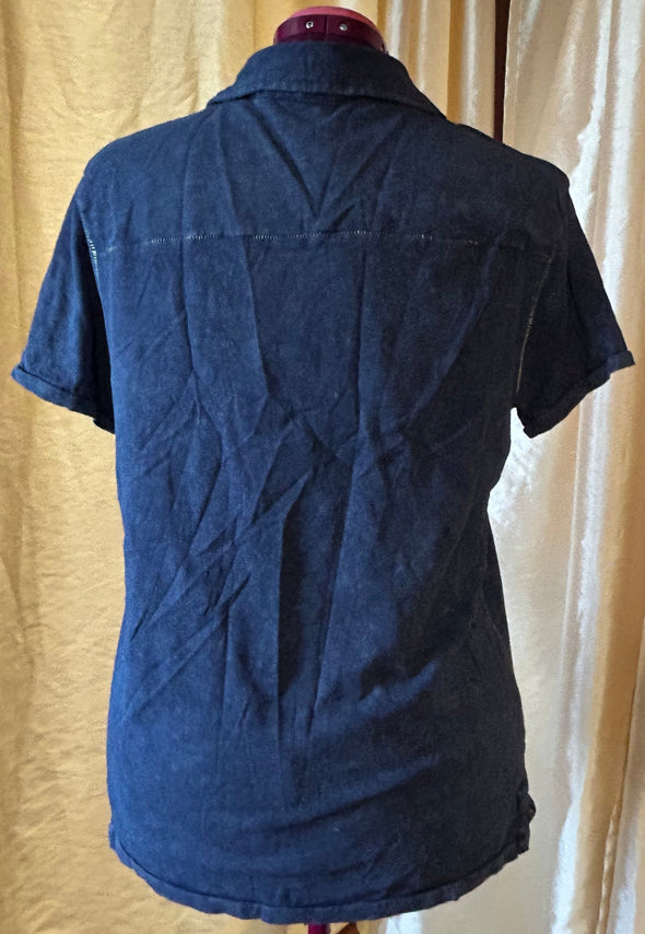 Short Sleeve T-Shirt, Collar, Blue Size Medium,
