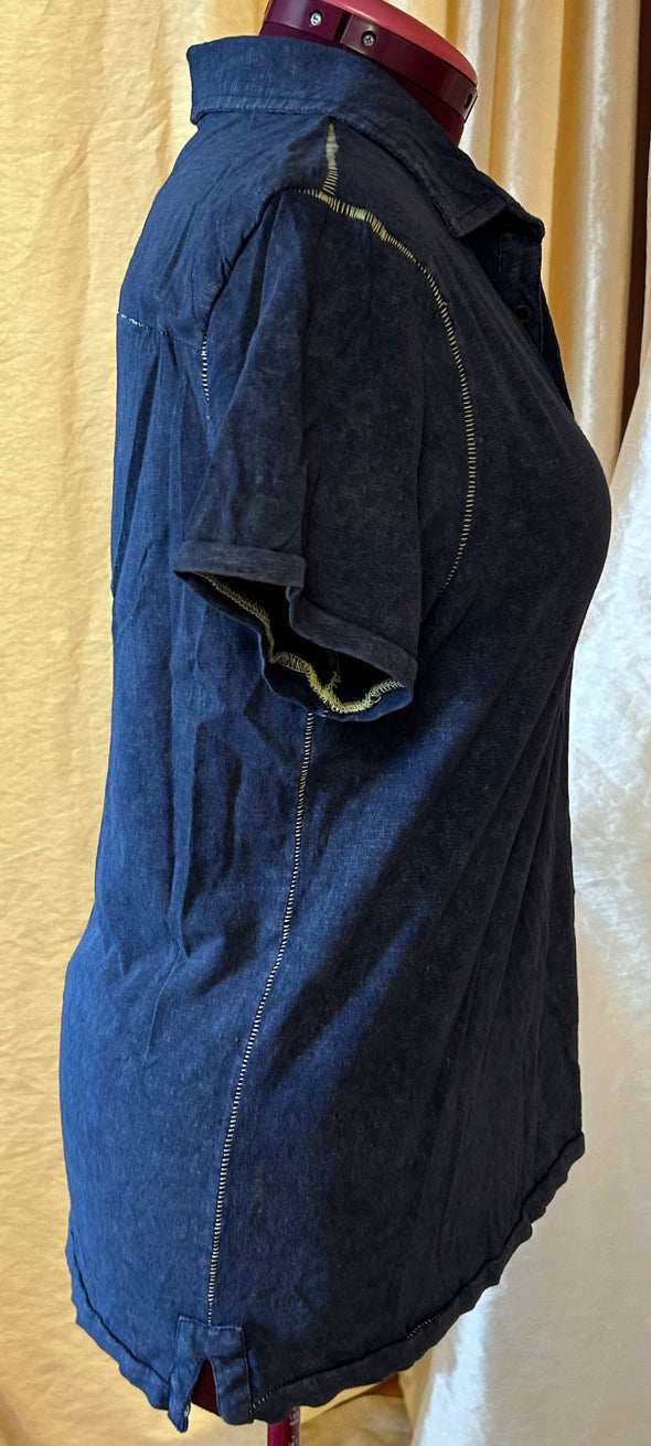 Short Sleeve T-Shirt, Collar, Blue Size Medium,