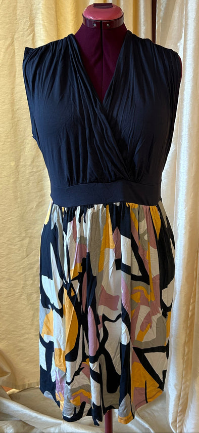 Ladies V-Neck Key-Hole Back Dress, Multi Colour, Size Large,