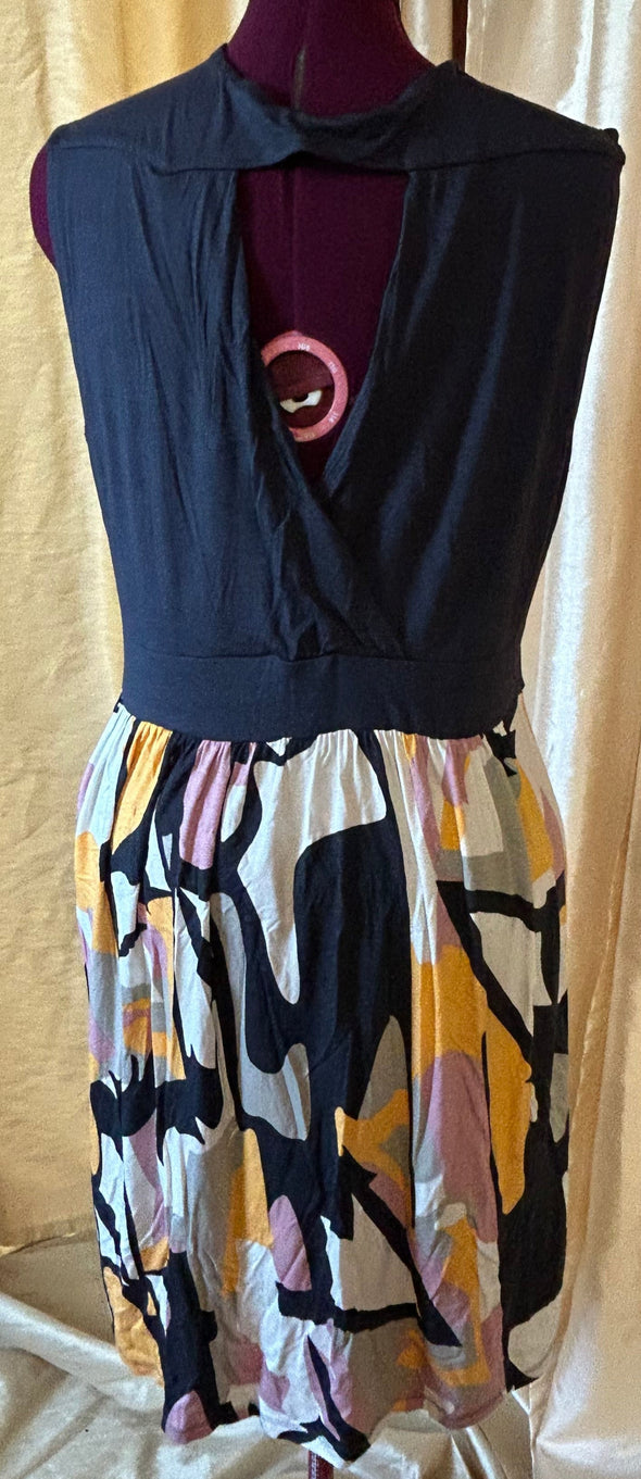 Ladies V-Neck Key-Hole Back Dress, Multi Colour, Size Large,