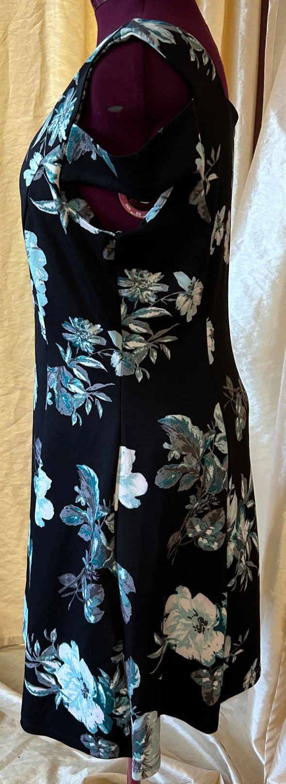 Ladies Cold Shoulder Dress, Black Floral Print, Size 12