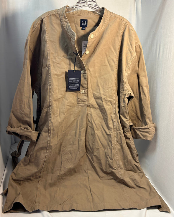 Ladies Adjustable Sleeve Dress, Button Front Bodice, Khaki PXL