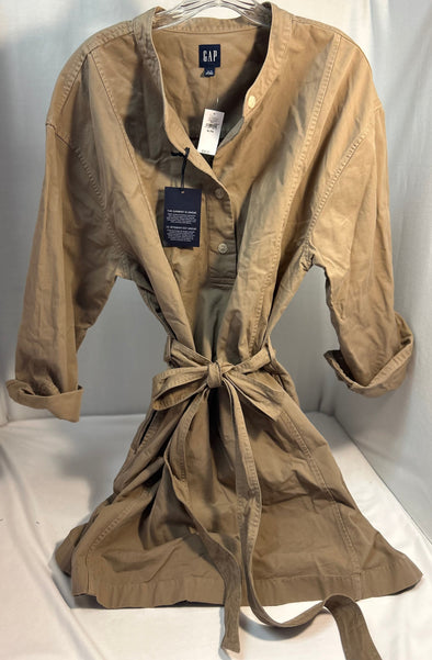 Ladies Adjustable Sleeve Dress, Button Front Bodice, Khaki PXL