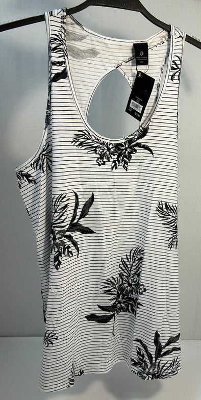 Luxe Black/White Print Sleeveless Tank Top, Medium, Cotton/Poly