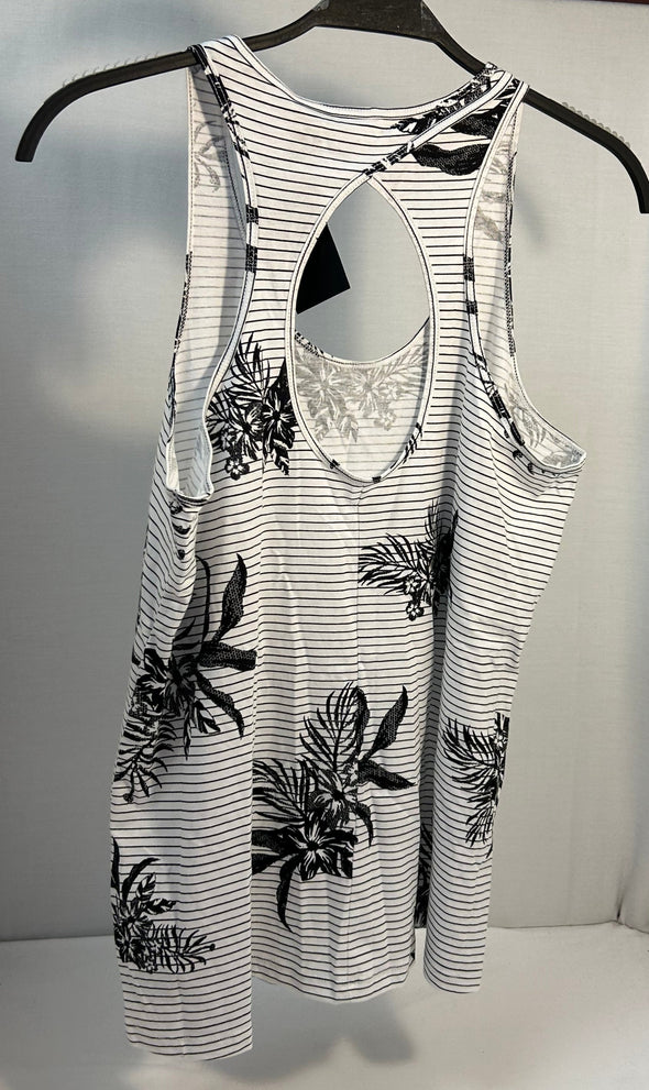 Luxe Black/White Print Sleeveless Tank Top, Medium, Cotton/Poly