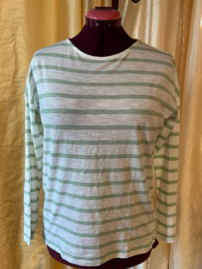 Long Sleeve Drop Shoulder Top, Grey/White, Medium, Fits Large