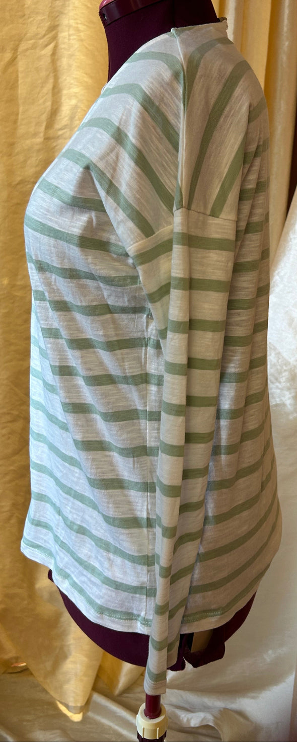 Long Sleeve Drop Shoulder Top, Grey/White, Medium, Fits Large