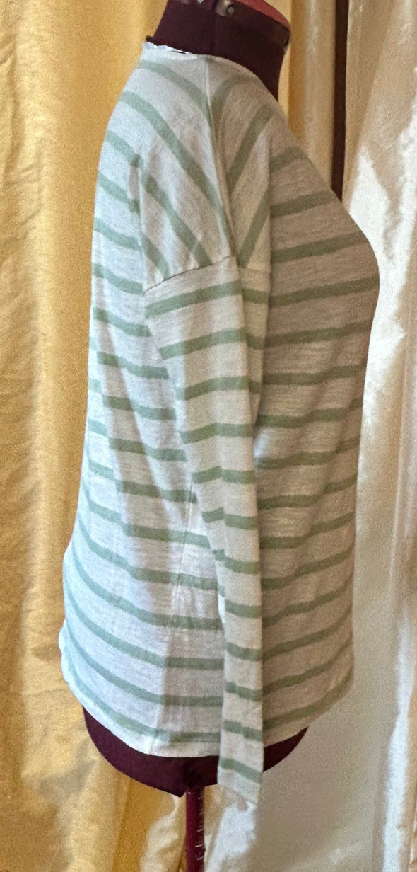 Long Sleeve Drop Shoulder Top, Grey/White, Medium, Fits Large