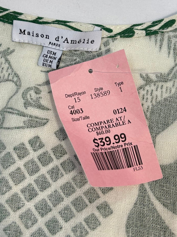 Ladies Floral Top, Medium, Button Front with Tie.