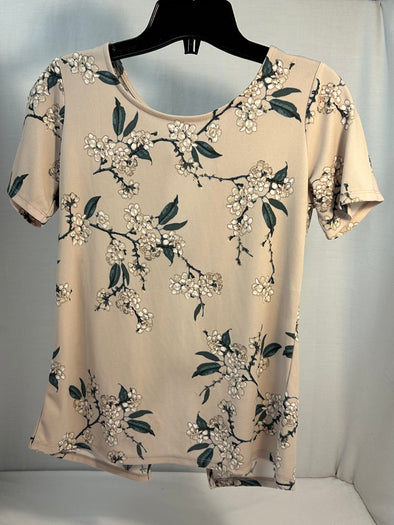 Ladies Blush Floral Top, Tie Back, Size XS, Polyester/Spandex