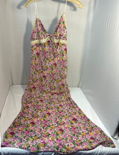 Ladies Lined Slip Dress, Floral, Gathered Back, Size 8