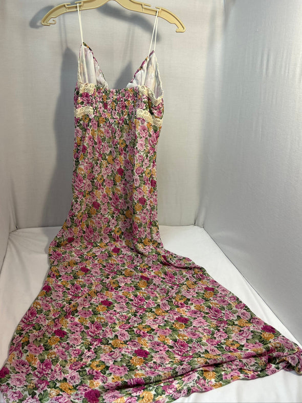 Ladies Lined Slip Dress, Floral, Gathered Back, Size 8