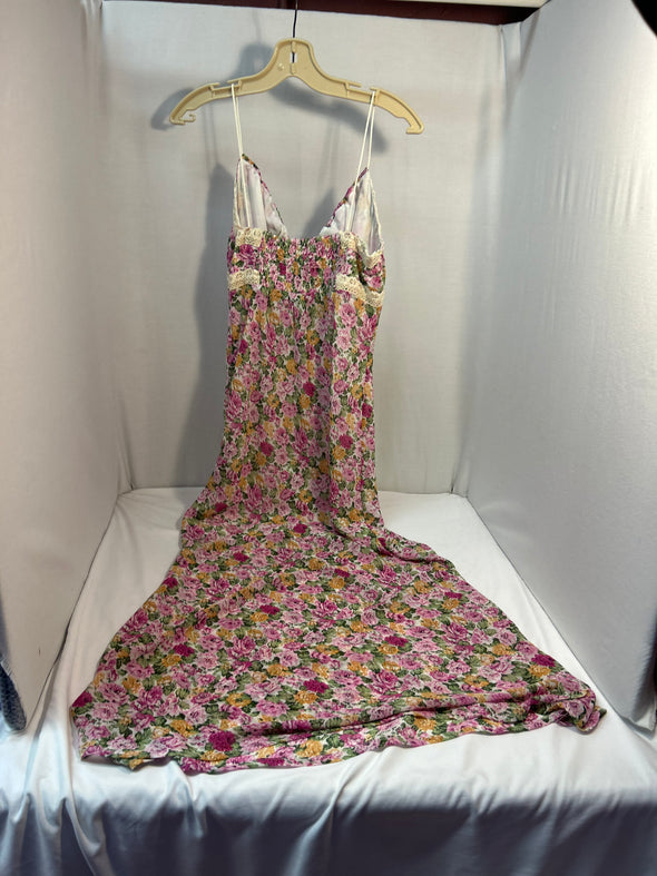 Ladies Lined Slip Dress, Floral, Gathered Back, Size 8